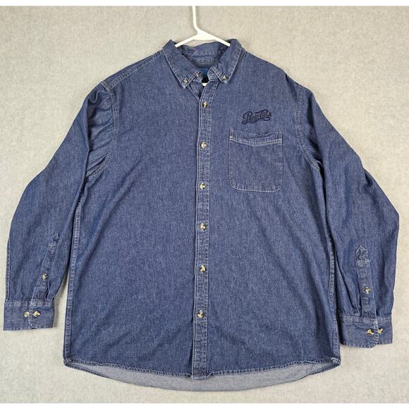 Pepsi-Cola Shirt Mens Size XL Denim Long Sleeve Button Down by Port & Company - Picture 1 of 13